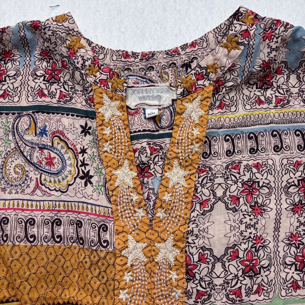 NWOT Johnny Was Ladies Mixed Print Floral Twist Knot Boho Blouse Top Sz Medium